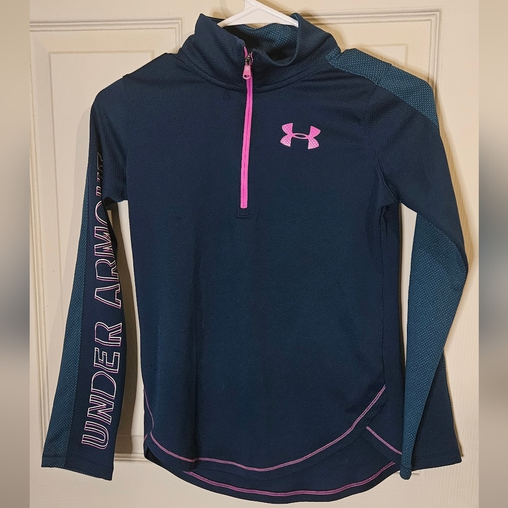 Under Armour Girls Teal and Pink 1/4 Zip
